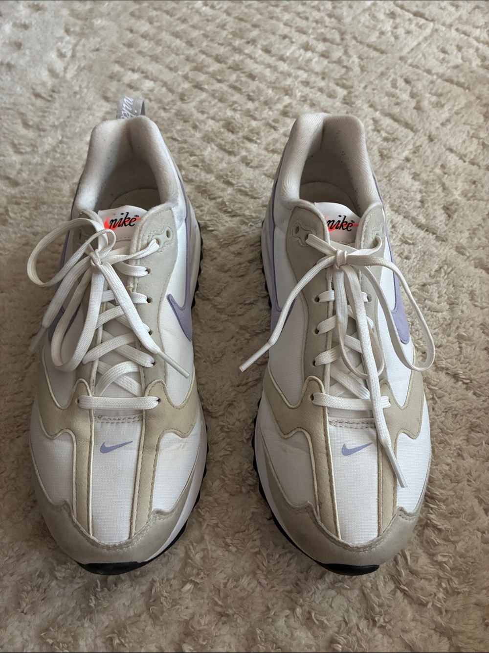 Nike Cream & White Sneakers with Light Purple Swoosh